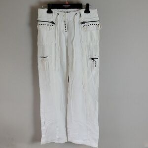 By Deep Los Angeles White Distressed Wide Leg Pants with Rivet Accent Size Small